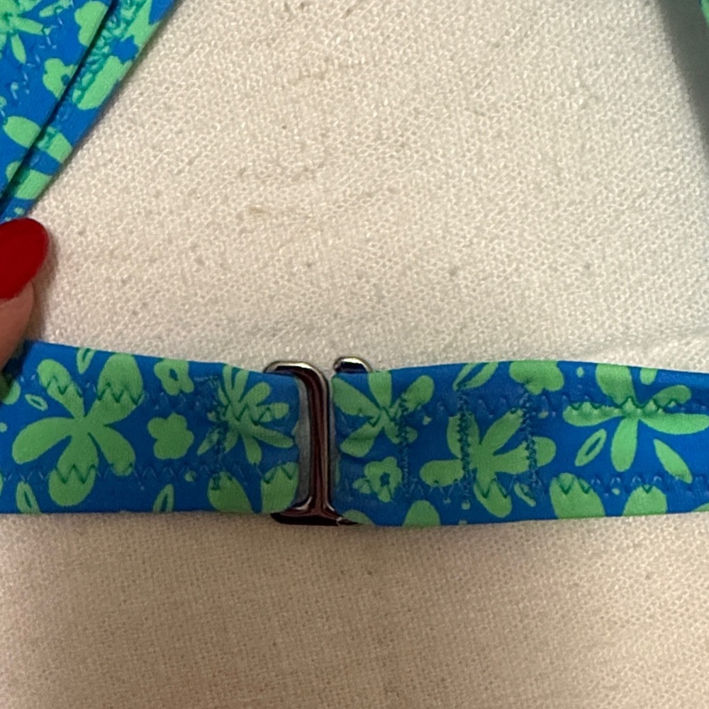 Floral Blue and Green Women's Swim Top - Picture 4 of 4